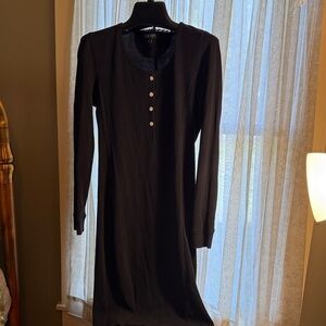 Lauren Ralph Lauren Black Long-Sleeve Henley Knit Dress